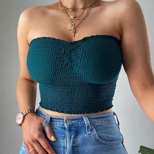 Women Sexy Sleeveless Wrapped One-piece Tube Tops For Women Chest Ruched Strapless Solid Color Fashion Thin Lingerie Top