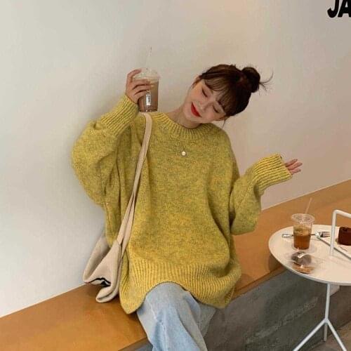 Loose Lazy 2021 Autumn-winter New Women Sweaters Candy Color Retro O-neck Ins Female Korean Harajuku Casual Pullover For Women