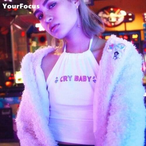 Classic summer sexy tops harajuku cute kwaii cry baby print cropped short tight lacing camis women crop top