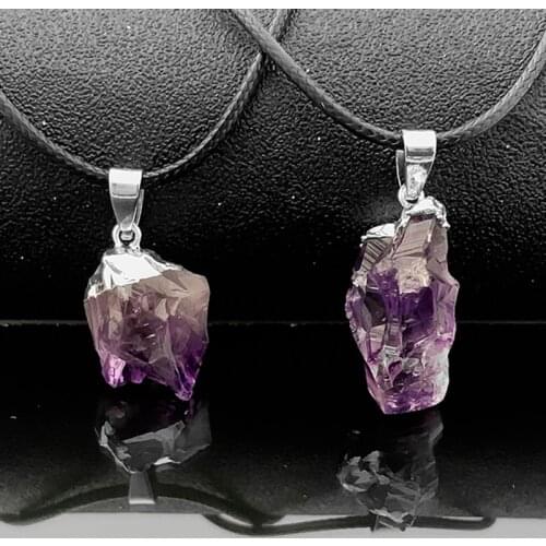 Luxury Amethyst Pendant Necklace for Women New Leather Chain Collar Choker Natural Stone Statement Necklaces Wedding Wholesale
