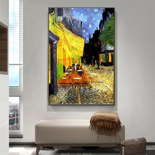 Famous Van Gogh Cafe Terrace At Night Oil Painting Reproductions Canvas Posters Wall Art for Living Room Home Decor Cuadros
