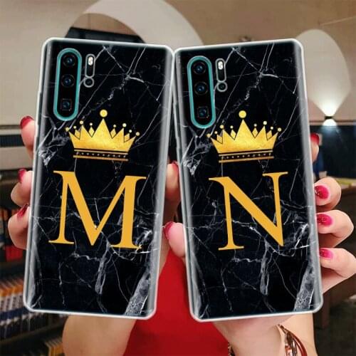26 Letter Crown Custom M Silicon Phone Case For Huawei Honor 10 9 20 Lite Y5 Y6 Y7 Y9 9X 8X 8S 8A 7X 7A 7S Pro + 10i20i Coque