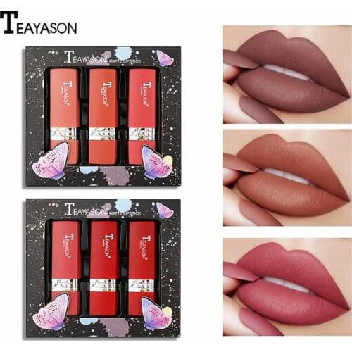 3PCS Velvet Matte Silky Lipstick Lip Gloss Moisturizing Non-stick Cup Long Lasting Waterproof Lipstick Makeup Maquiagem TSLM2