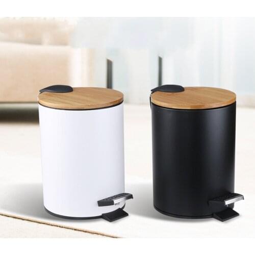 3L/5L Metal Flip Trash Can Compost Garbage Bin Rubbish Waste Container Bathroom Kitchen Living Room Decoration Organizer