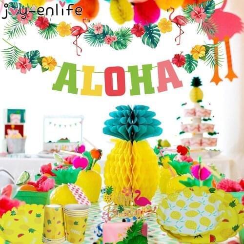 Hawaii ALOHA Happy Birthday Banner Pineapple Flamingo Hawaiian Tropical Party Decorations Summer Party Luau Aloha Party Supplies