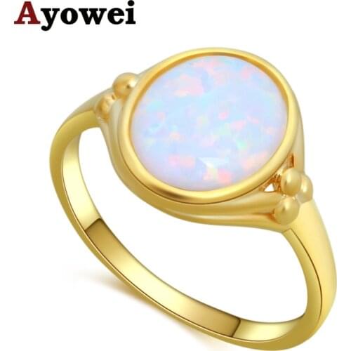 Ayowei minimalist design blue opal yellow gold color ring anniversary gift preferred OR922A