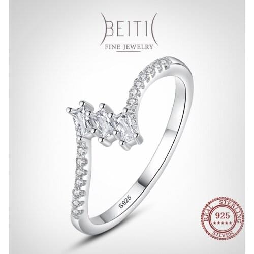 Beitil Sparkling Clear Zircon Wave Trapezoid Clear 925 Sterling Silver Rings For Women Minimalist Fine Jewelry 2021 New Style