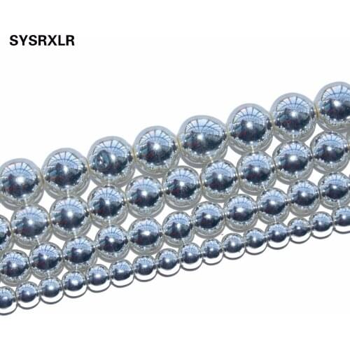 Natural Stone Beads Silvery Hematite Round Loose Beads For Jewelry Making Diy Bracelet Necklace 4 6 8 10 12 MM