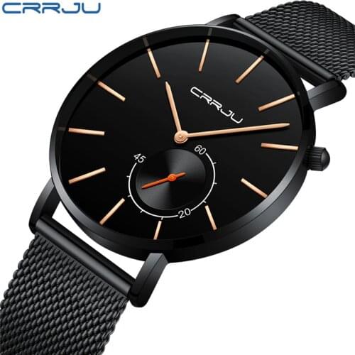 Origina Brand CRRJU Mens Watch Ultra Thin Stainless Steel Wrist Watch Male Clock Sport Watch Men Watches saat relogio masculino