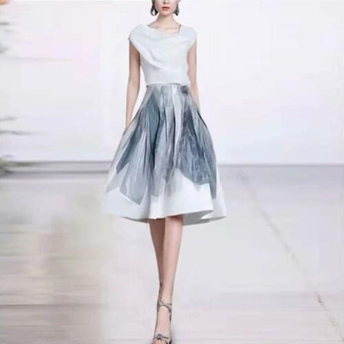 Designer Elegant New Women Sets Office Casual White Vest Tops And Printed Vintage A-Line Skirt Fashion Summer Two-Piece Suit