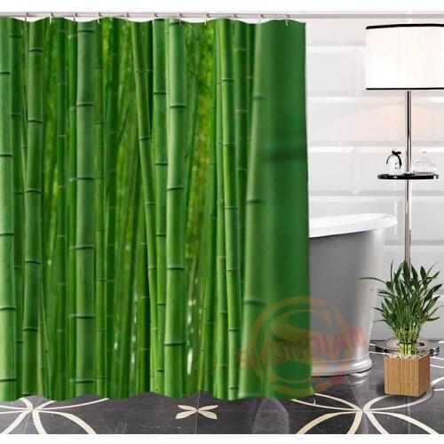 Eco-friendly Custom Unique Leaves-Bamboo Fabric Modern Shower Curtain bathroom With Hooks for yourself H0220-39
