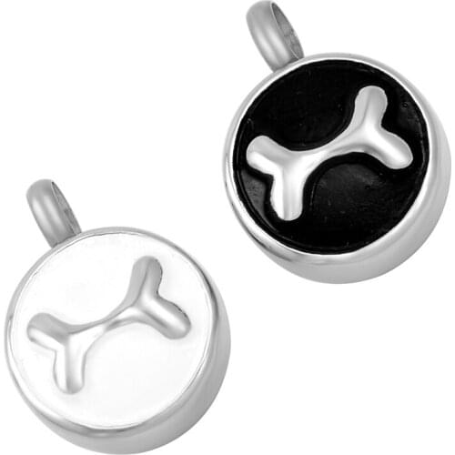 IJD9617 White/Black Enamel Dog Bone Stainless Steel Pet Ashes Locket Necklace Keepsake Cremation Urn Pendant Jewelry With Funnel