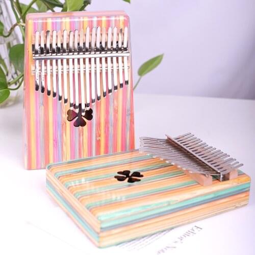 17 Keys Kalimba Colorful Striped Hollow Out Solid Wood Material African Ethnic Style Beginners Keyboard Musical Instruments New