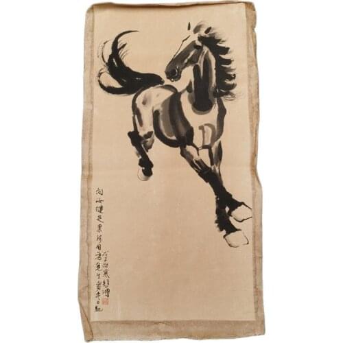 Chinese Old Scroll Xu Beihong - Galloping Horses Painting Rice Paper Painting Slice