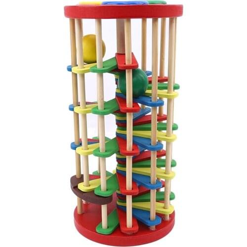 Creative Intelligence Block Shape Pound and Roll Wooden Tower with Hammer Knock The Ball Rolling Off Ladder Baby Toys Best Gift