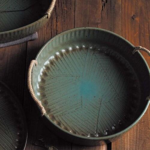 Creative handmade stoneware retro deep dish tableware and wind pottery plate dinner plate dish bowl plate household simple Japan