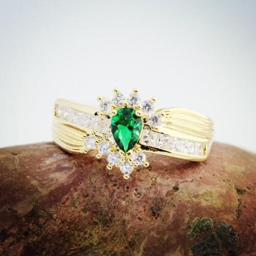 Lingmei Newly Luxury Women Wedding Party Jewelry Wholesale Royal BlueGreen White CZ GoldRing Size 6-9 Anniversary