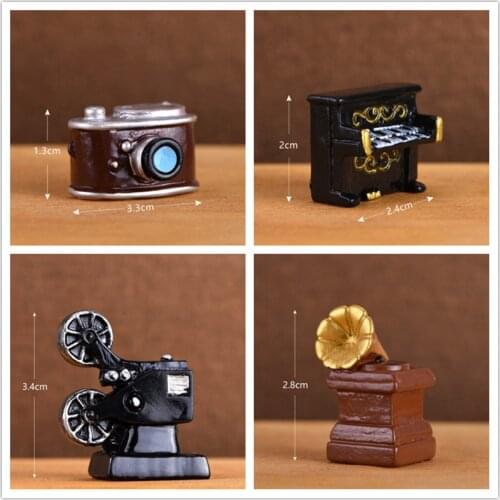 Chinese Antique Mini House Retro Piano Camera Micro Fairy Garden Figurines Miniatures/Terrarium Vintage Home Decor Ornaments DIY