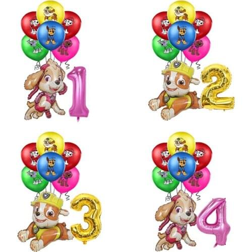 Paw Patrol Children birthday party Toy set Cartoon aluminum foil latex balloon Chase Marshall Sky Rubble Gift doll decoration