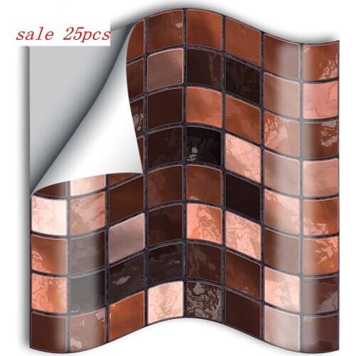 10/15cm x 25 pieces mosaic wall sticker Vintage PVC waterproof adhesive tile deco tile sticker for kitchen bathroom furniture