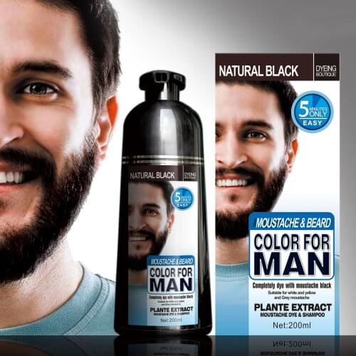 Natural 200ml Long Lasting 5 Minutes Permanent Fast Hair Coloring Black Hair Dye Shampoo For Men Covering Gray Hair and Beard