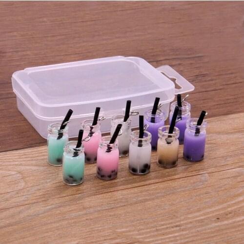 2020 New Product 10Pcs 9 color 18*10mm 3D Milk Tea Pendants Box Glass Charms For DIY Jewelry Craft Earring Keychain Accessories