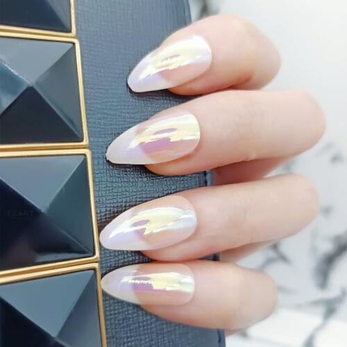 Fake Nails Shimmering Casual Daily Artificial Nails Tips Press On Detachable French Style Pink Nude White Middle Drop 24pc/Set