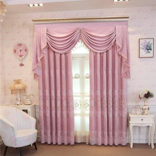 Wholesale Pink New Window Fabric Pink Screen Hot-Selling Chenille Water Soluble Embroidered Curtain For Living Dining Bedroom