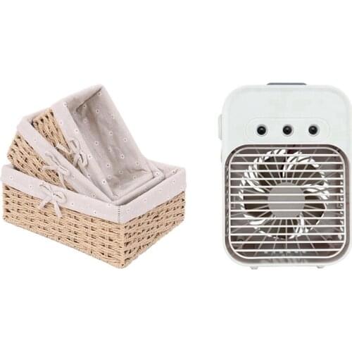 1Set Portable Air Conditioner, Personal Air Cooler 3 Wind Speed & 3Pcs Handmade Rattan Storage Baskets