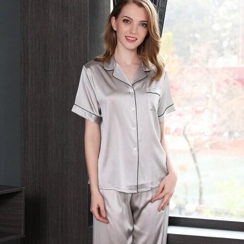 Summer silk satin pajama sets womens short sleeve solid color noble sexy indoorwear women pyjamas satin femme pijamas mujer