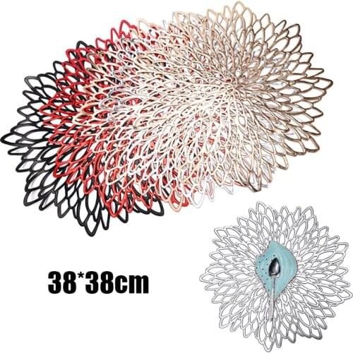 PVC Wisp Stamped Tableware Pads Floral Geometric Pattern Gold Placemats European Style Cutlery Mat Anti-slip