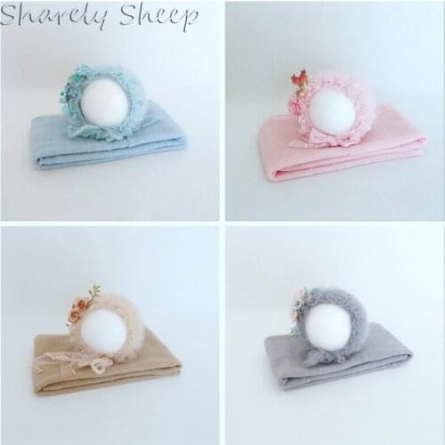 Newborn Stretch Wraps Photography Props Baby Girl Floral Hat+Cashmere Wrap Blanket Photoshoot Accessories Baby fotoshooting Prop
