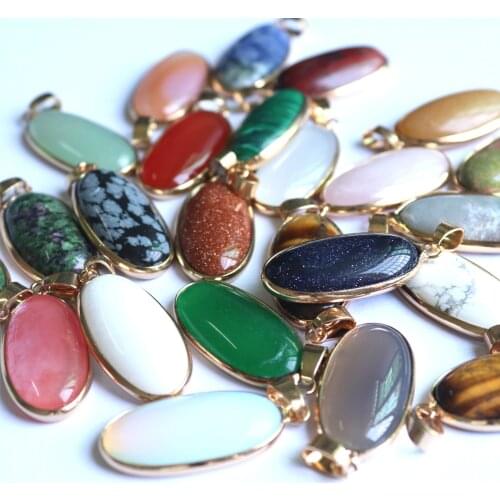 Size 32*17mm Natural Stone Necklace Pendant Crystal Quartz Jewelry Suspesion Pendants Jewelry Making For Bulk Wholesales 12PCS