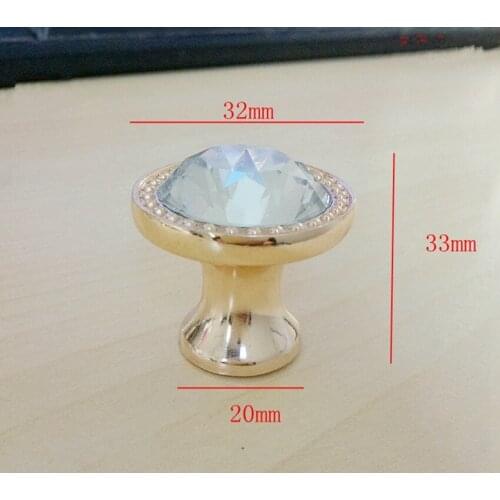 32mm rose golden glass artificial diamond drawer tv cabinet knobs pulls clear glass crystal kitchen cabient cupboard handles