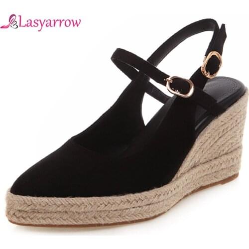 Lasyarrow big size 33-44 summer sandals for women buckle high heel sandals elegant platform wedges sandals women prom shoes J930
