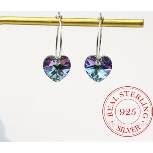 925 Sterling Silver Colorful Crystal Heart Drop Earrings for Women Wedding Jewelry Gifts