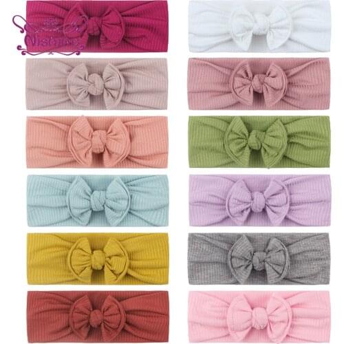 Nishine Baby Girls Wide Nylon Hairband 12 Colors Bowknot Elastic Headband Solid Color Bows Headwear Newborn Infant Accessories