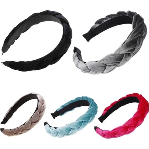 Korean Handmade Weave Braided Wide Headband Ethnic Women Girl Thicken Velvet Hair Hoop Glitter Solid Color DIY Styling Headpiece