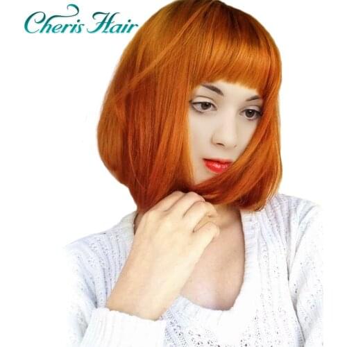 Synthetic short Wigs for Women Yellow Orange Color Lolita Wig 2019 New Arrivals Female Wig Cosplay 12 Inch Wigs with Bangs