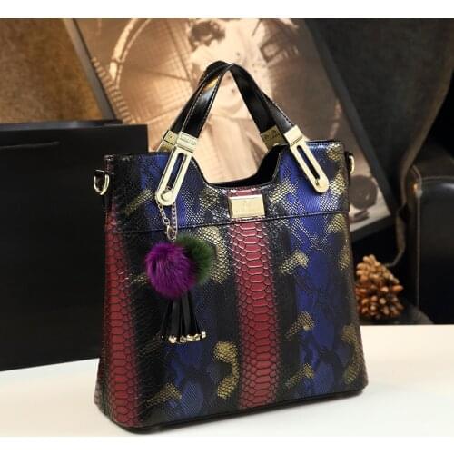 Fashion Serpentine Leather Women Handbags Female Chain Portable Tote Bag Mother Bag Ladies Tassel Shoulder Messenger Bags Soft
