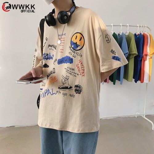 WWKK 2021 Summer Hipster Hip Hop Print Short Sleeve T-shirt Men and Women Round Neck Casual Tops Loose Half Sleeved Plus Size T