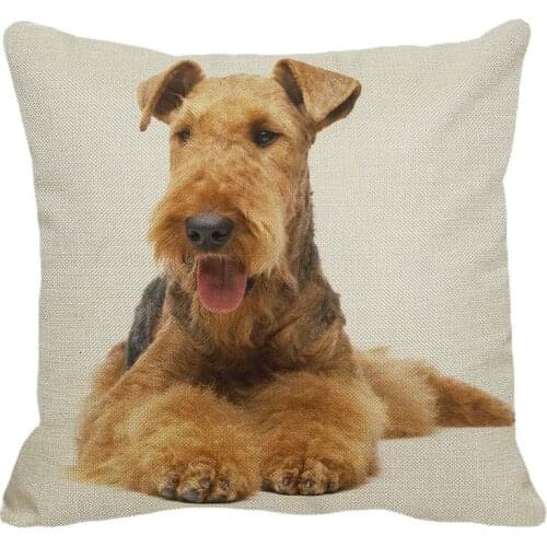 XUNYU Airedale Terrier Breed Standard Pattern Linen Pillow Case Sofa Square Decorative Pillow Cover Animal Cushion Cover 45x45cm