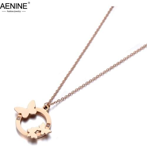 AENINE Original Design Stainless Steel CZ Crystal Butterfly Choker Necklaces For Women Chic Charm Pendant Necklace AN19212