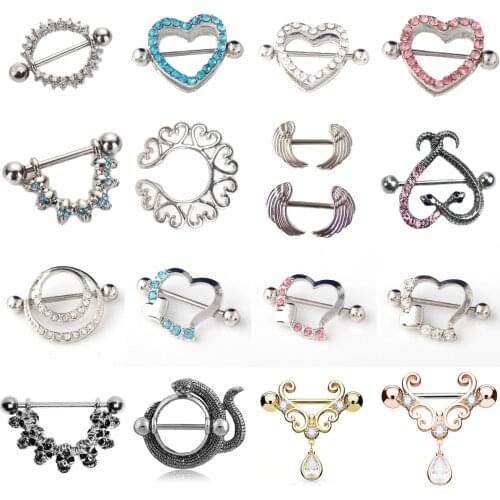 1/2pcs Trendy Titanium Nipple Piercing Heart Barbell Opal Nipple Shield Flower Charming Nipple Rings For Women Girl Body Jewelry