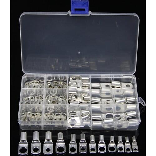 100/60Pcs SC Bare Crimp Terminals lug Tinned Copper Lug Ring Electrical Wire Connectors Cable Splice Terminal Kit Assortment