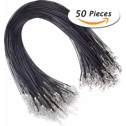 50pcs/set Lobster Clasps Leather Rope Necklace Dia 1.5mm Korean Cotton Waxed Cord Thread Necklaces Fashion Jewelry #241339