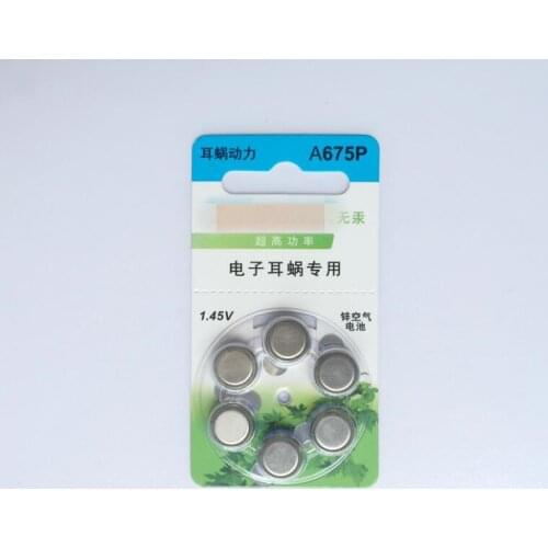 6PCS/LOT Battery A675P/D6 A675P 675 PR44P Zinc Air battery for cochlear implant Hearing Aid Zinc Air battery