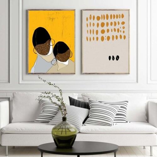 Abstract Portrait of Mother and Daughter Wall Art Picture Canvas Poster Nursery Print Minimalist Painting Decor No Frame