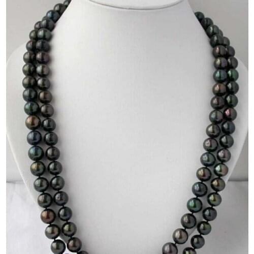 Free Shipping 0001316 LONG 50" 11-12mm round Tahitian black freshwater pearl necklace