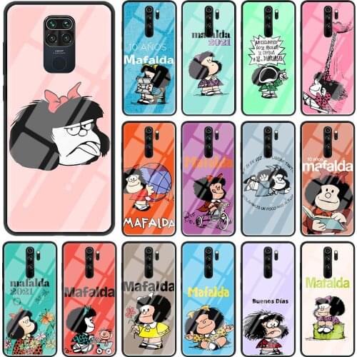 Phone Case For Xiaomi Redmi Note 9S 9 10 8 Pro 8T 7 8A 9A 9C K40 Glass Cover For Xiaomi Poco X3 NFC Shell Mafalda Hot Fashion